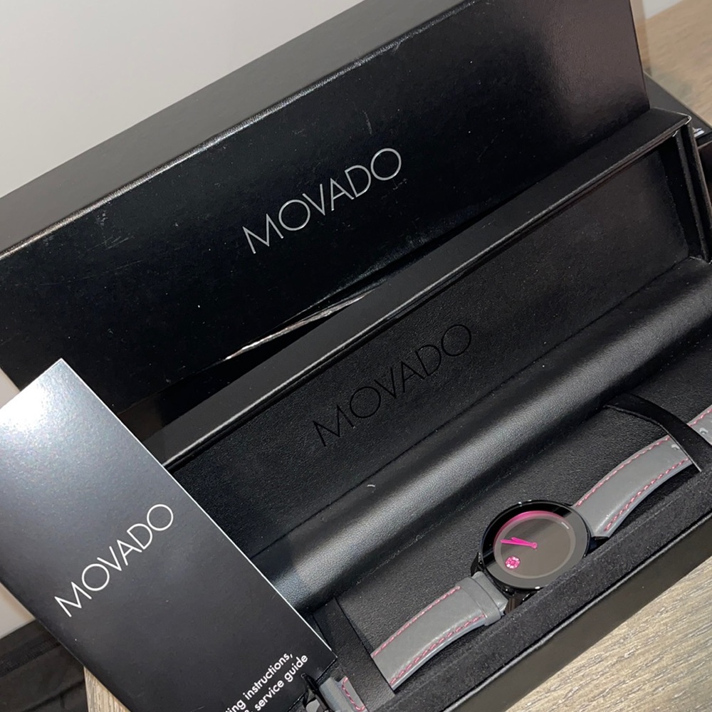 Movado Bold Black Pink Dial Ladies Women's Watch